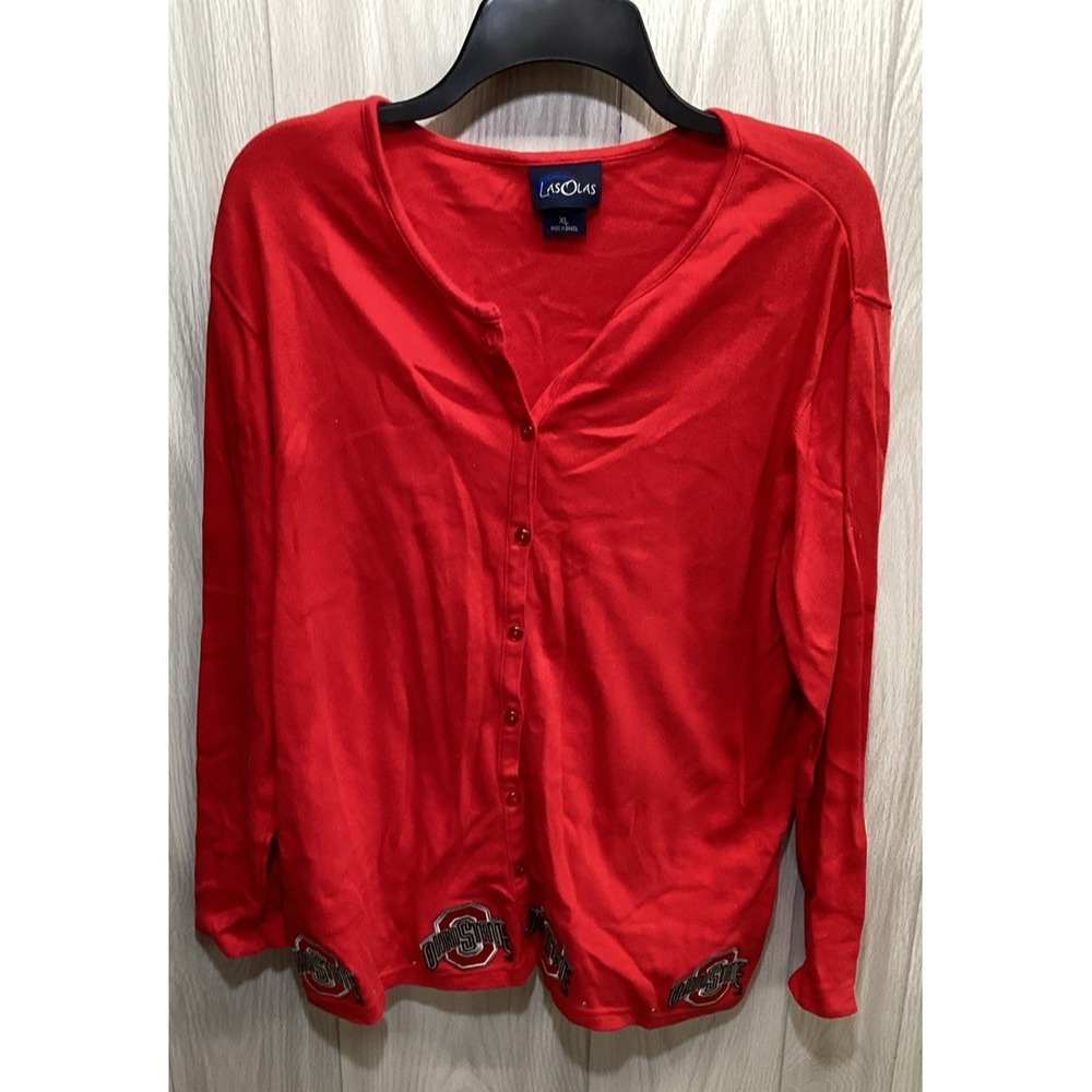 LAS‎ OLAS Women's (Size XL) Long Sleeve Round Neck Button Down Shirt Ohio State